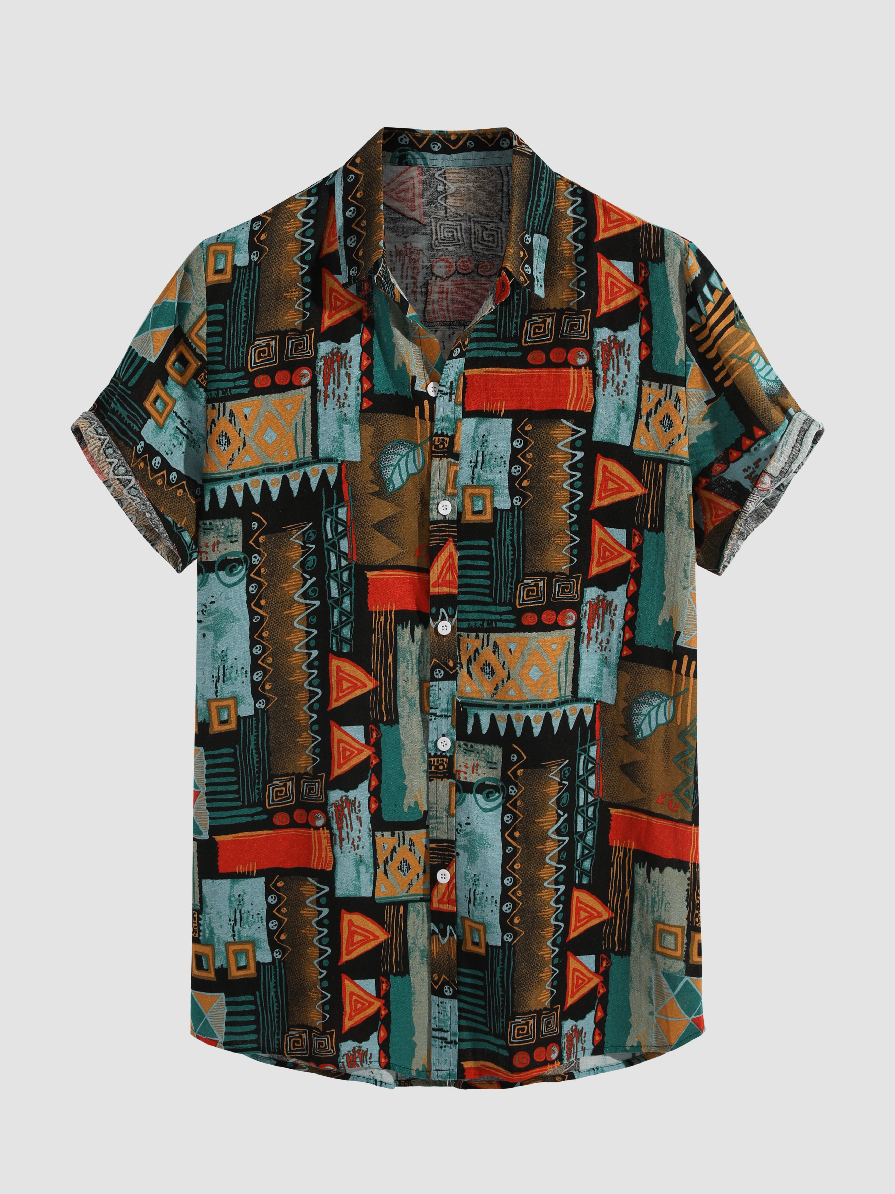 Tribal Geometry Print Button Up Shirt