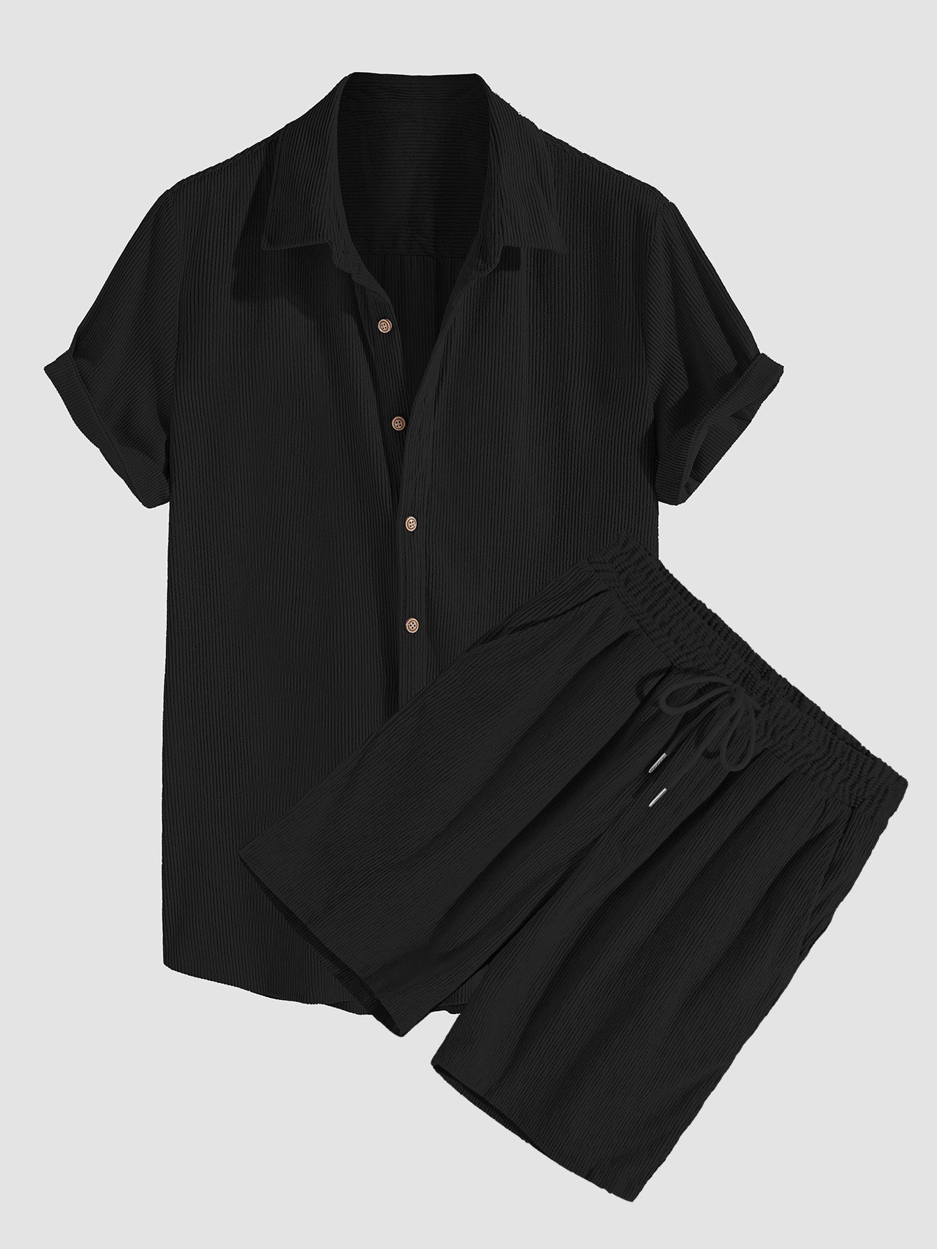 CRERI Short-Sleeved Corduroy Button Up Shirt & Shorts