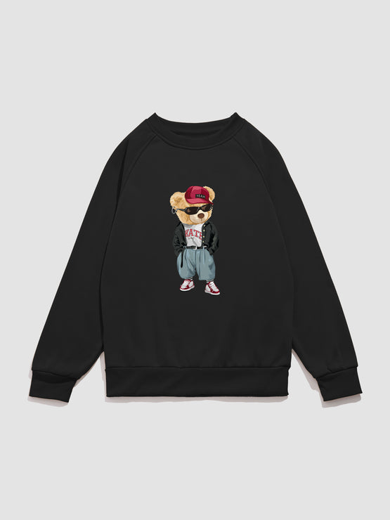 Hip Hop Style Bear Print Raglan Sleeve Sweatshirt