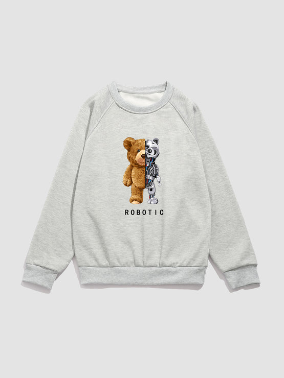 Robot Bear Print Raglan Sleeves Sweatshirt