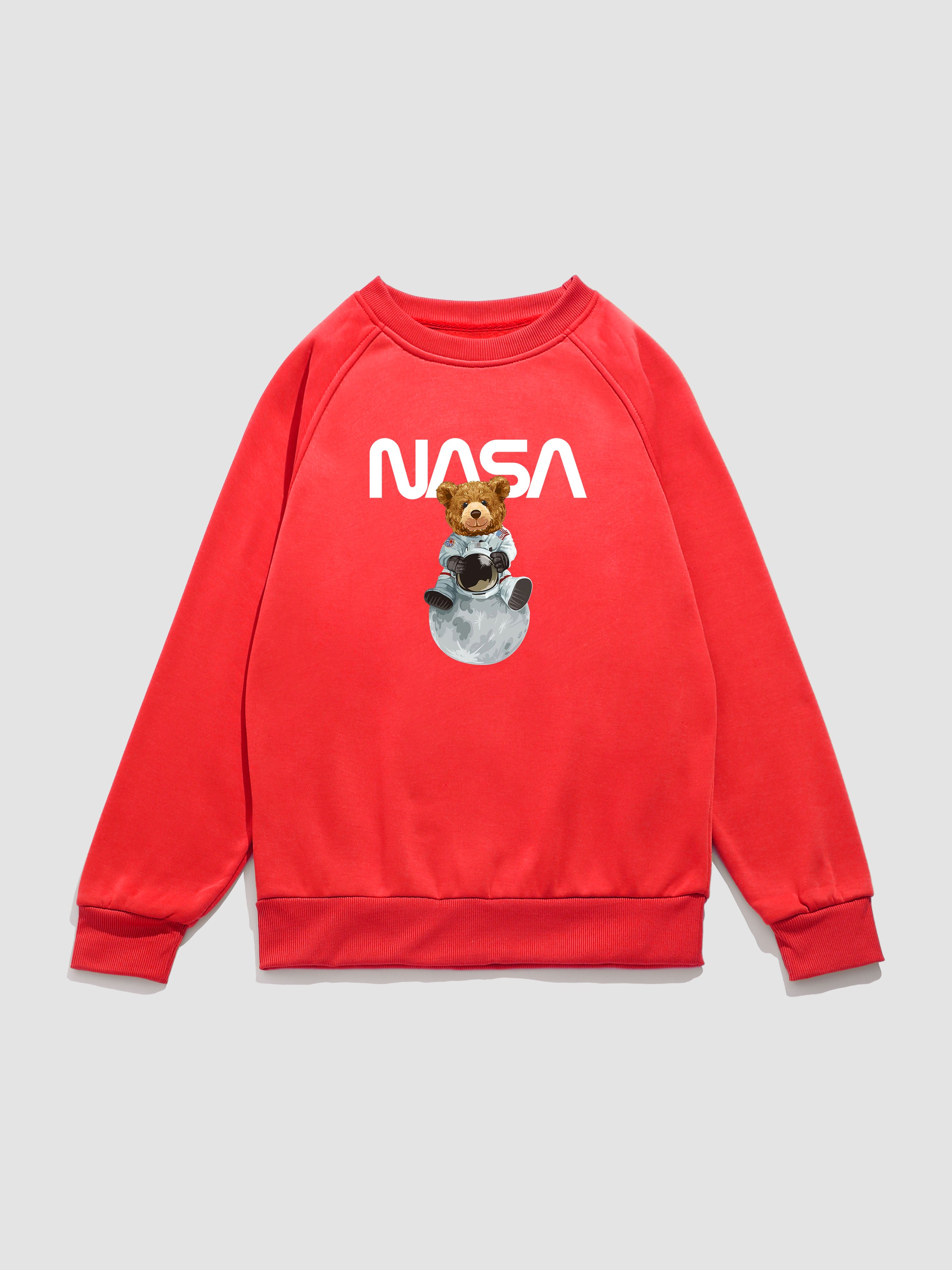 Nasa Bear Print Raglan Sleeves Sweatshirt