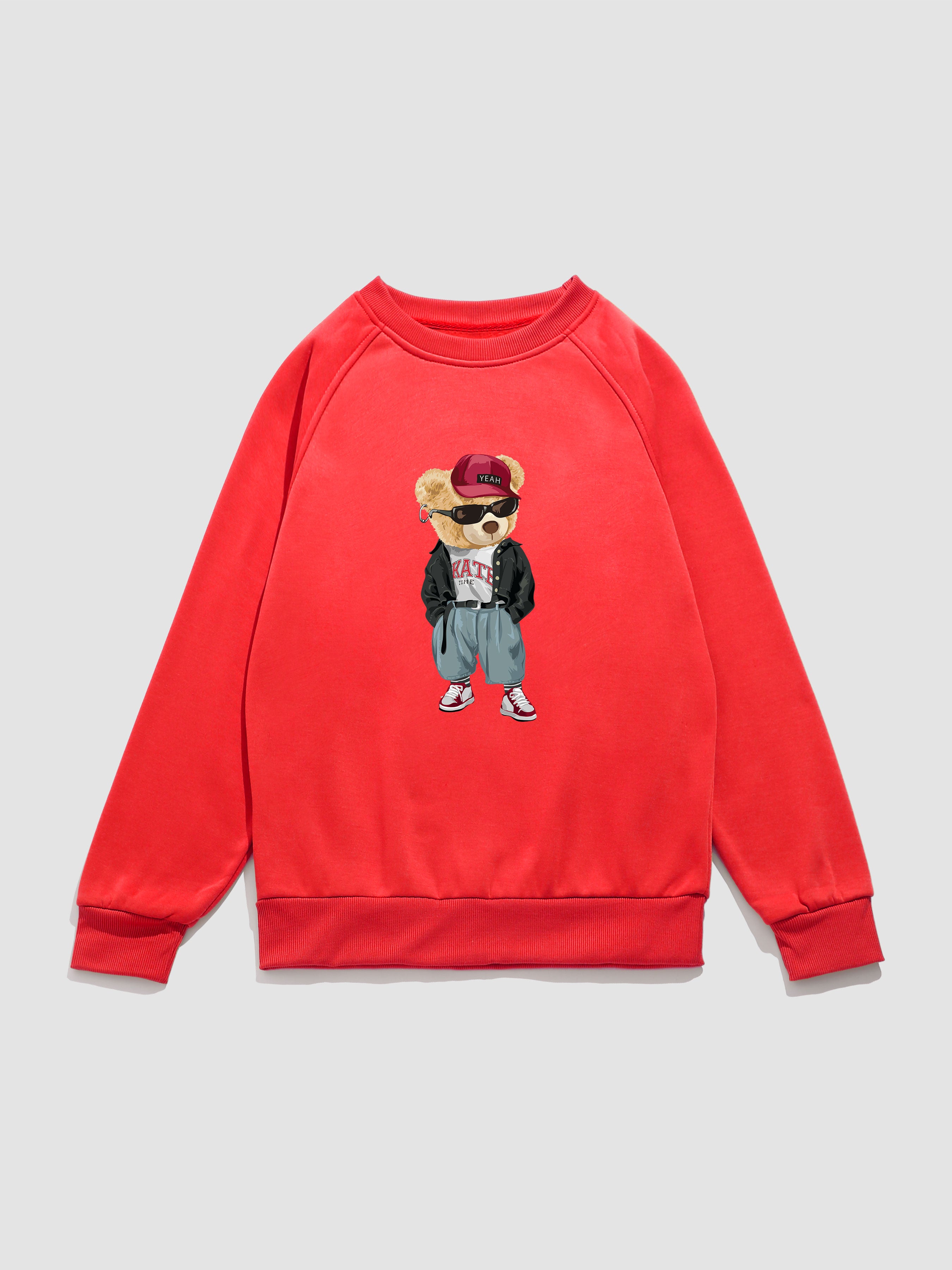 Hip Hop Style Bear Print Raglan Sleeve Sweatshirt