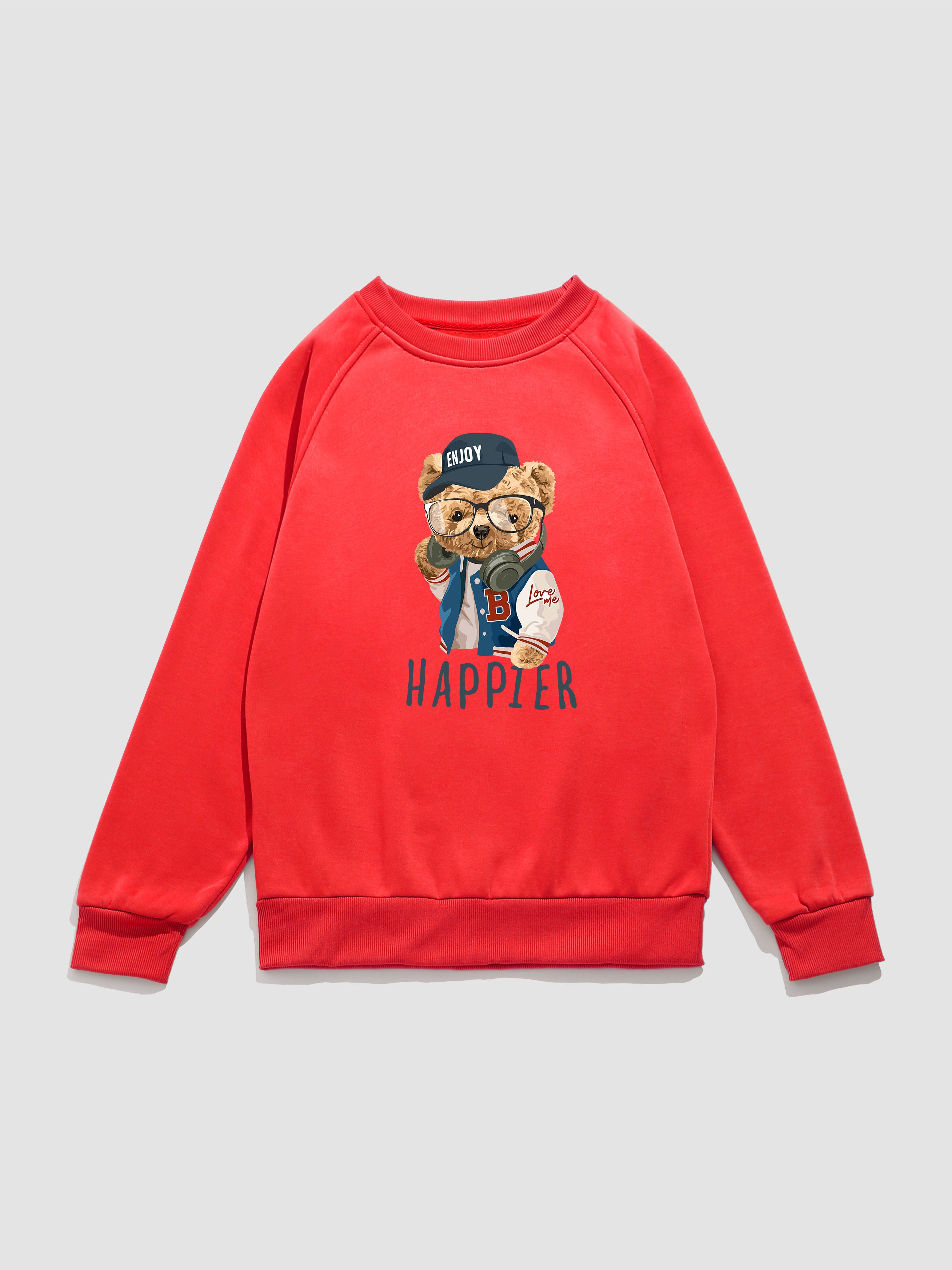 Baseball Jacket Bear Print Raglan Sleeve Sweatshirt