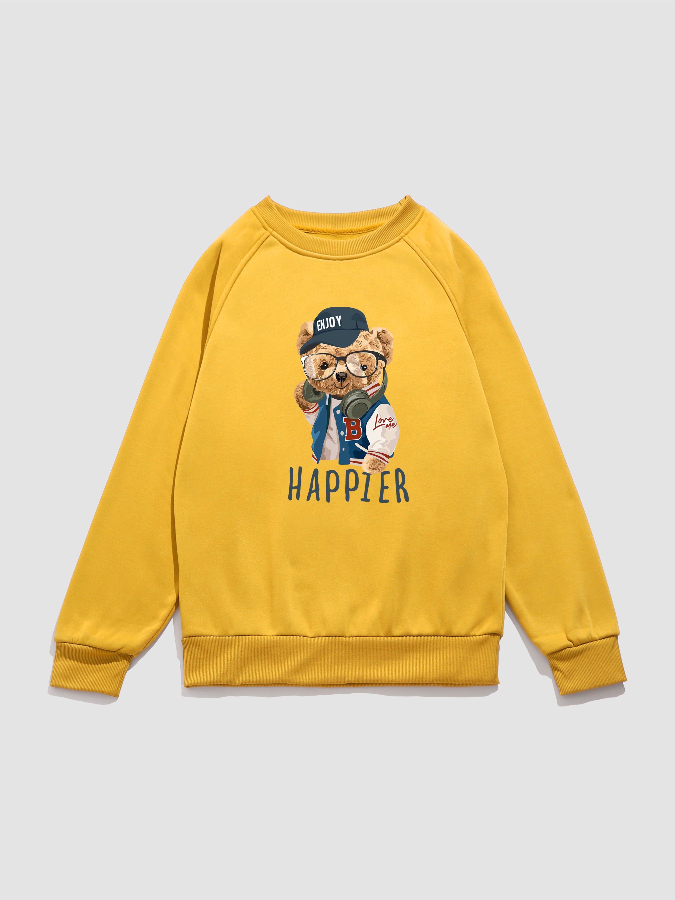 Baseball Jacket Bear Print Raglan Sleeve Sweatshirt