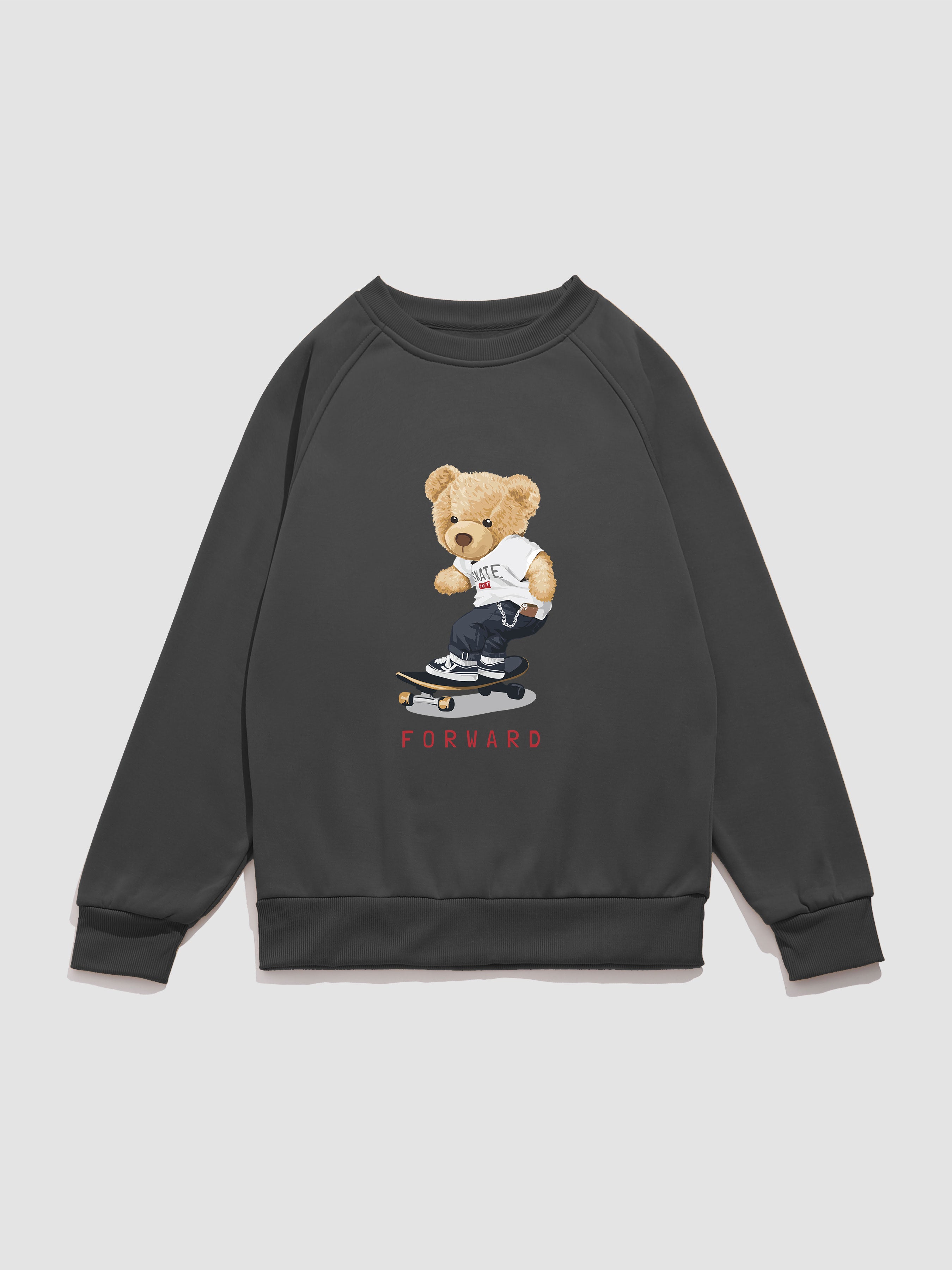 Bear On Skateboard Print Raglan Sleeve Sweatshirt