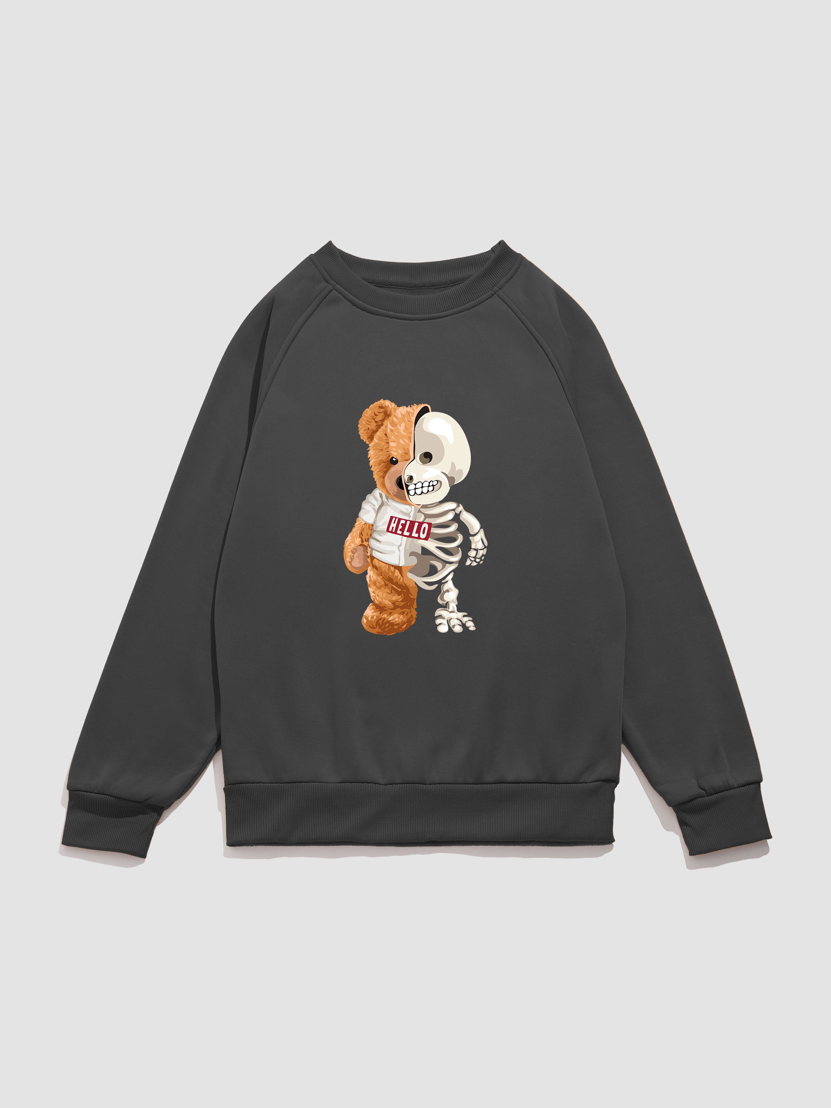 Skeleton Bear Print Raglan Sleeve Sweatshirt
