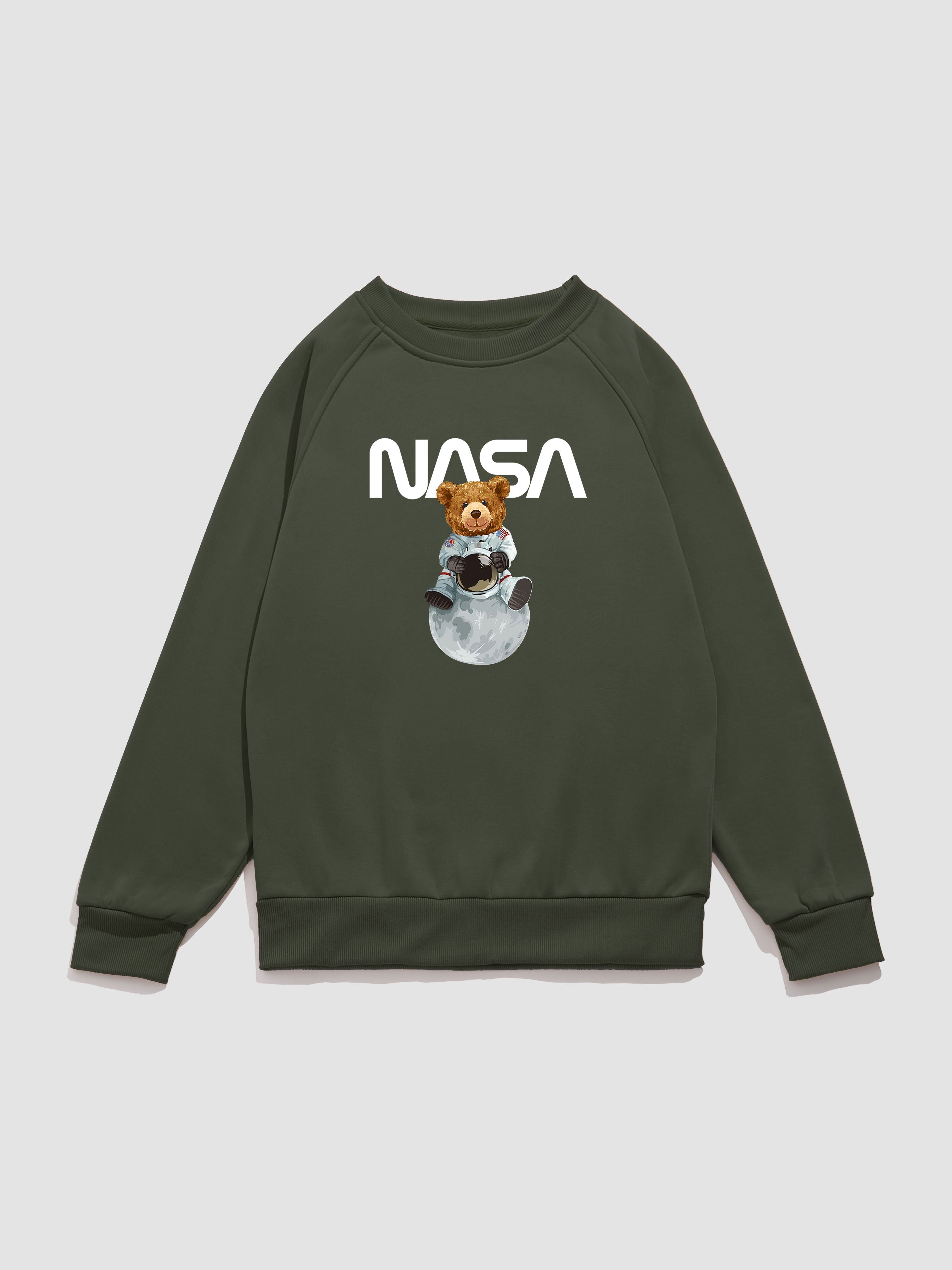 Nasa Bear Print Raglan Sleeves Sweatshirt