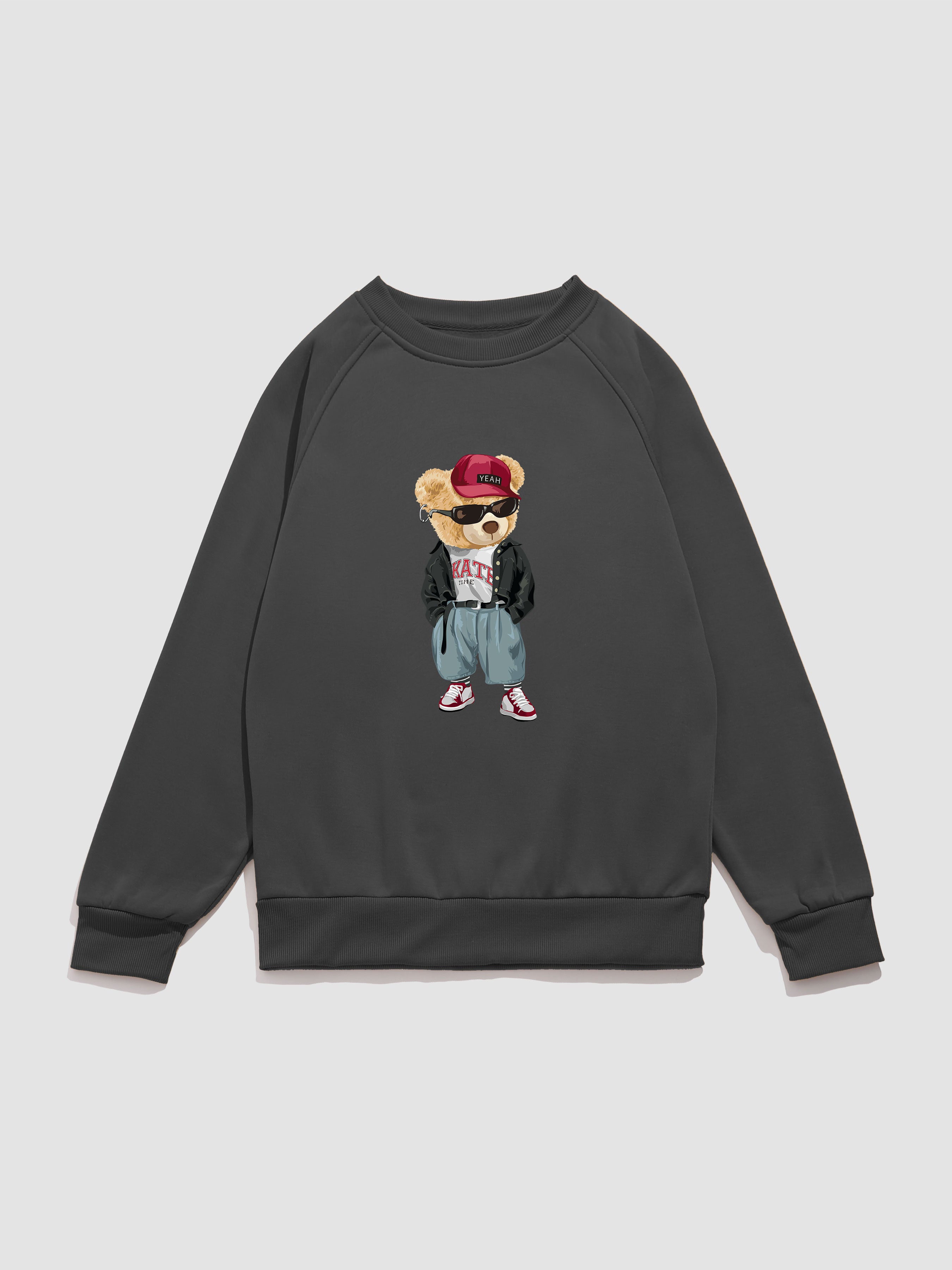 Hip Hop Style Bear Print Raglan Sleeve Sweatshirt