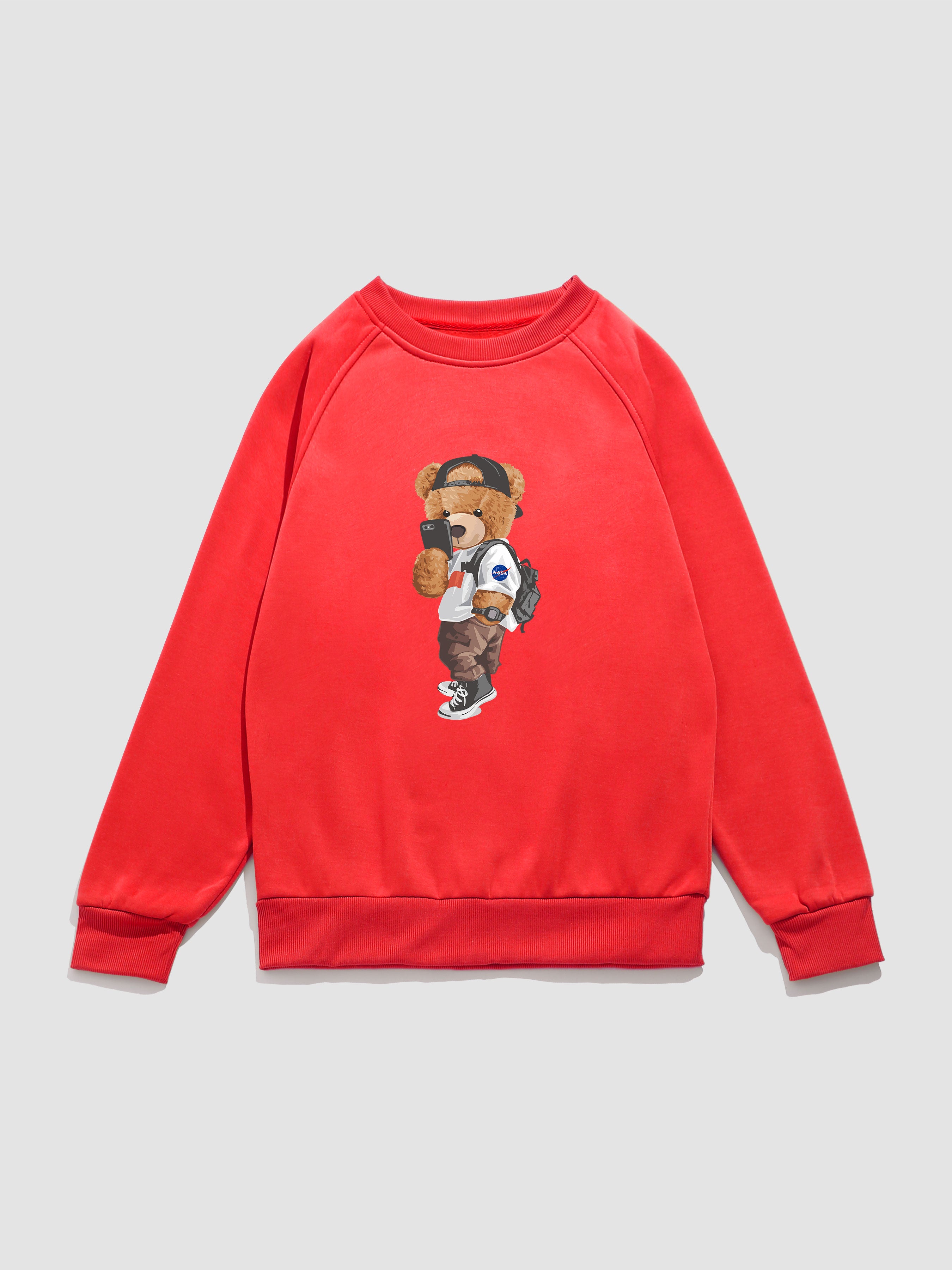 Selfie Bear Print Raglan Sleeve Sweatshirt