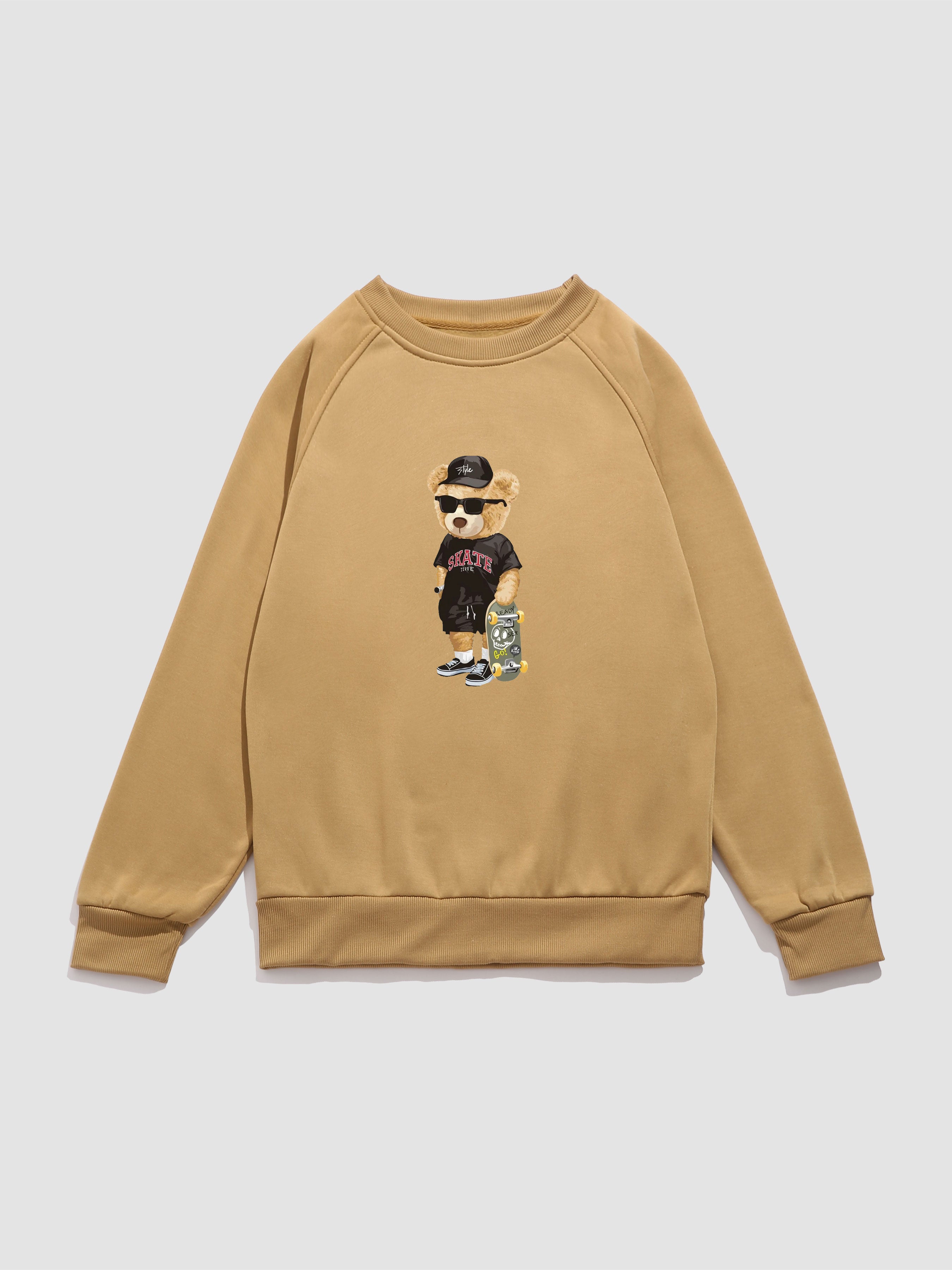 Skate Bear Print Raglan Sleeves Sweatshirt