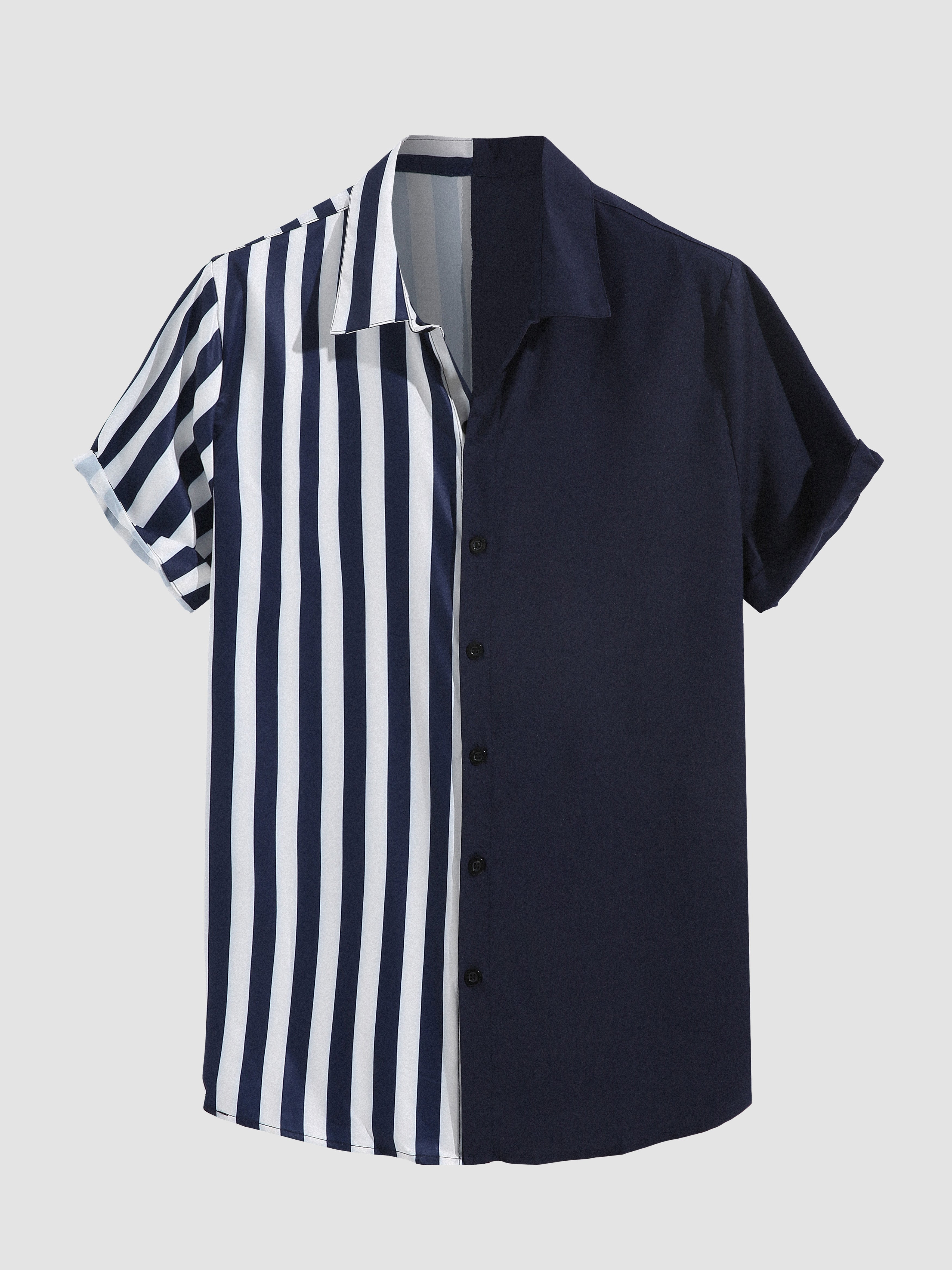 Patchwork Stripes Short Sleeve Shirts